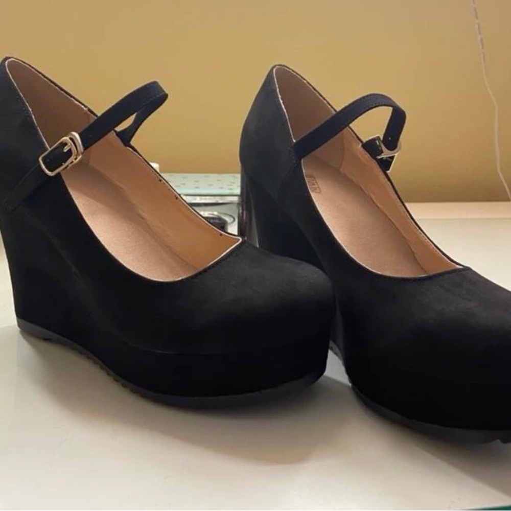 Buckle Decor Wedge Mary Janes